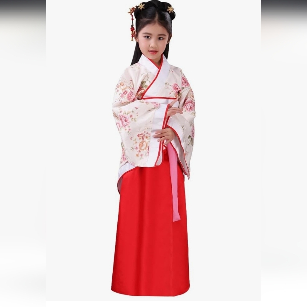 Floral Kimono Top with Red Skirt Kids  Costume